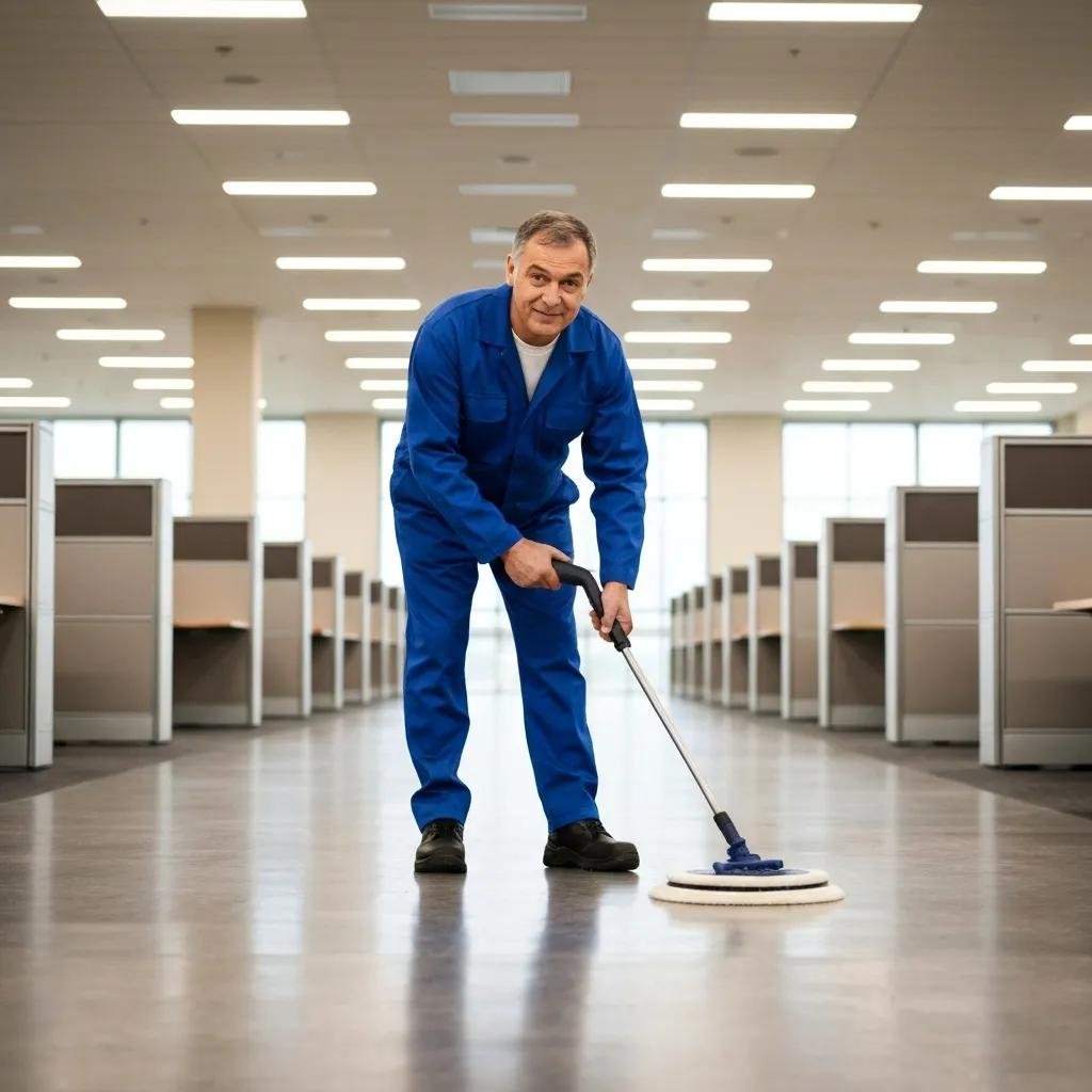 Technician performing deep cleaning with professional equipment in a commercial space
