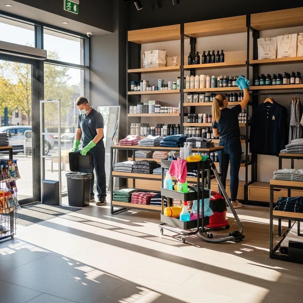 Retail space being cleaned with a focus on daily cleaning tasks