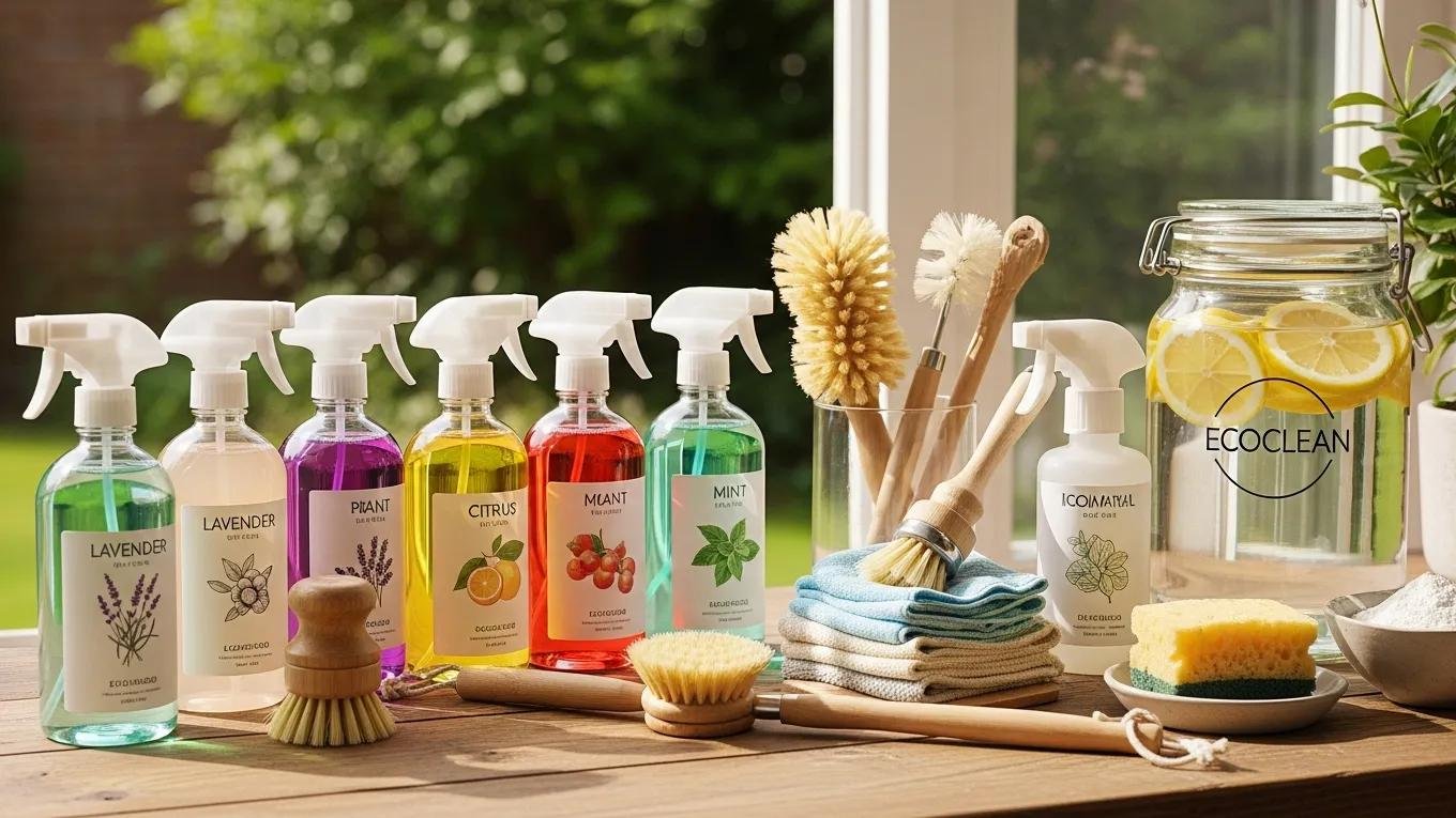 Eco-friendly cleaning products and equipment showcasing sustainability practices