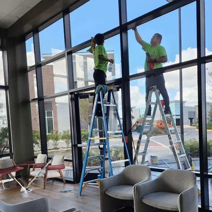Cleaning supervisor conducting quality assurance checks in a spotless post-construction area